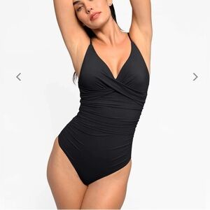 POPILUSH Shapewear Ruched Cross-Front Sculpting One-Piece Swimsuit - NWT